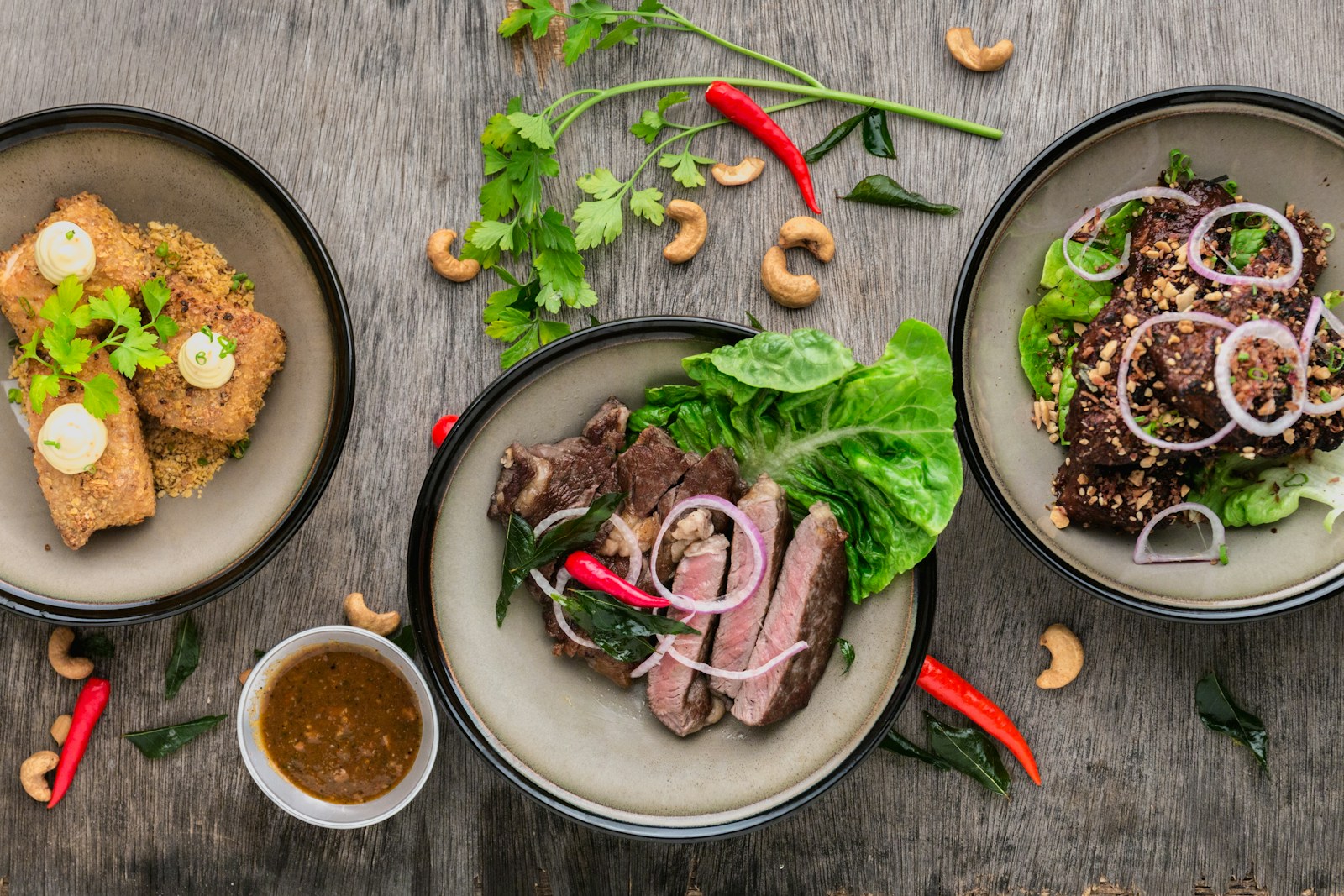 Seasonal dishes arranged on a restaurant table